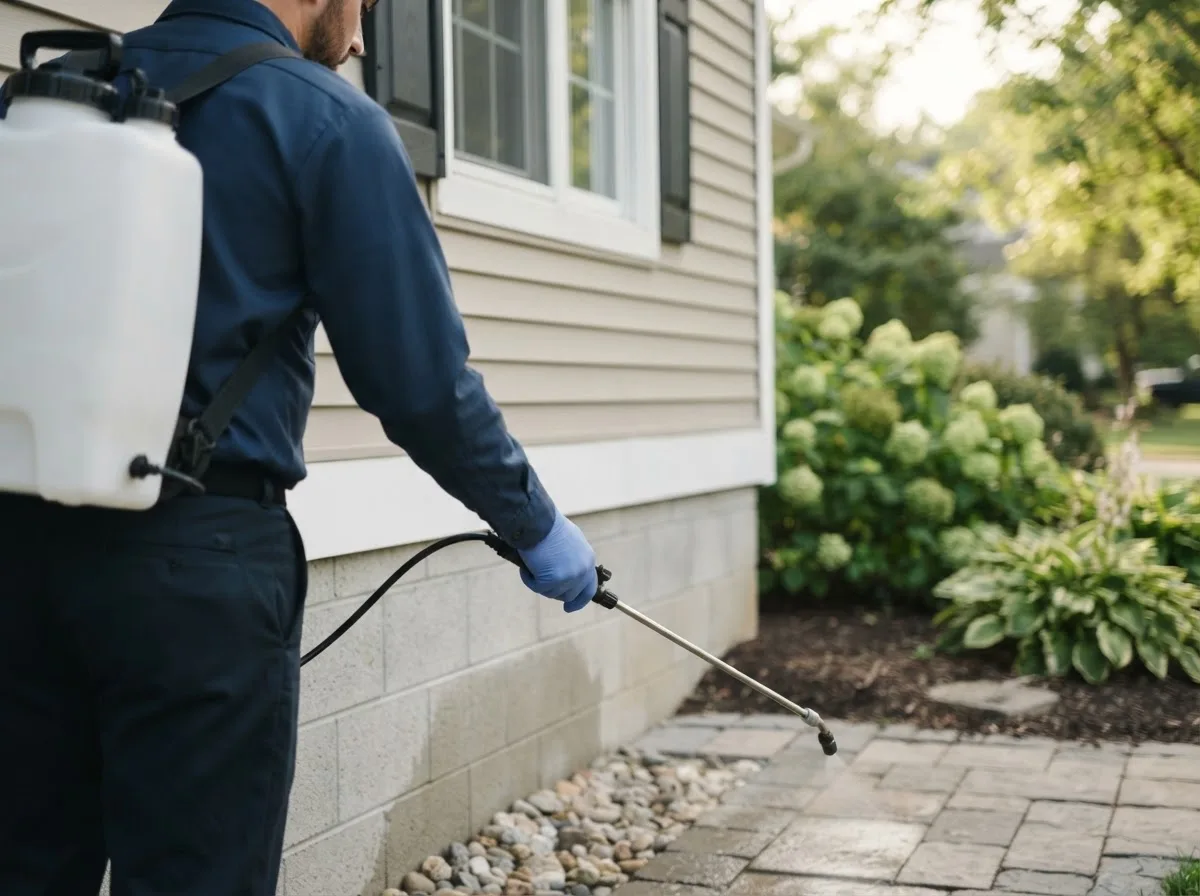 Pest control technician inspecting a home in Shumway, IL